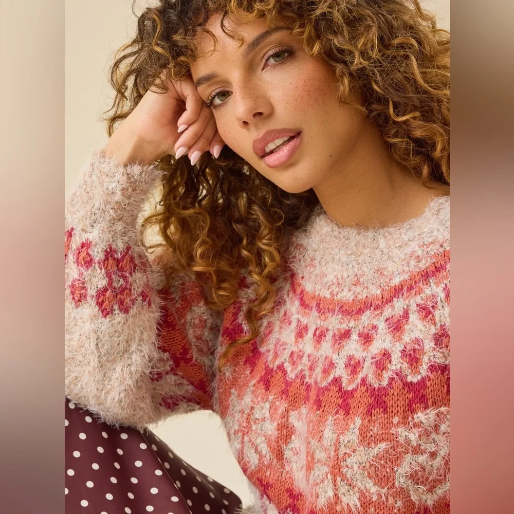 ✨NWT~Altar’d State Fuzzy Fair Isle Sweater✨ - Picture 3 of 9